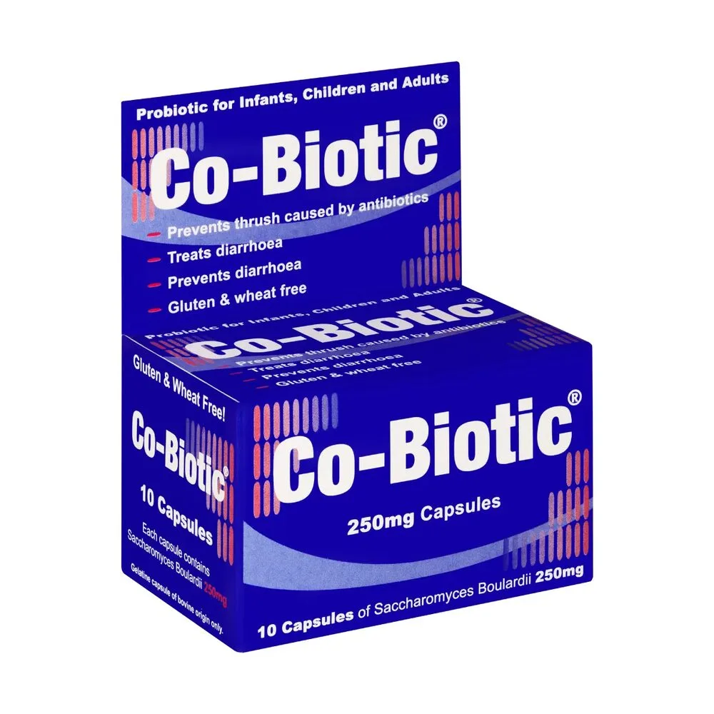 Co-Biotic 250mg Capsules 10 pack containing Saccharomyces boulardii probiotic.