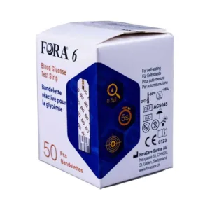 FORA 6 Blood Glucose Test Strips 50 pack for blood glucose monitoring