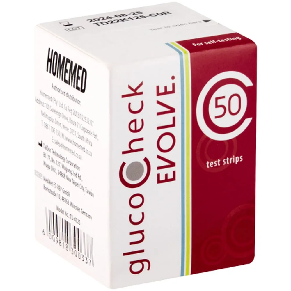 GlucoCheck Evolve Test Strips 50 pack compatible with GlucoCheck Evolve, Classic and Logic glucose meters.