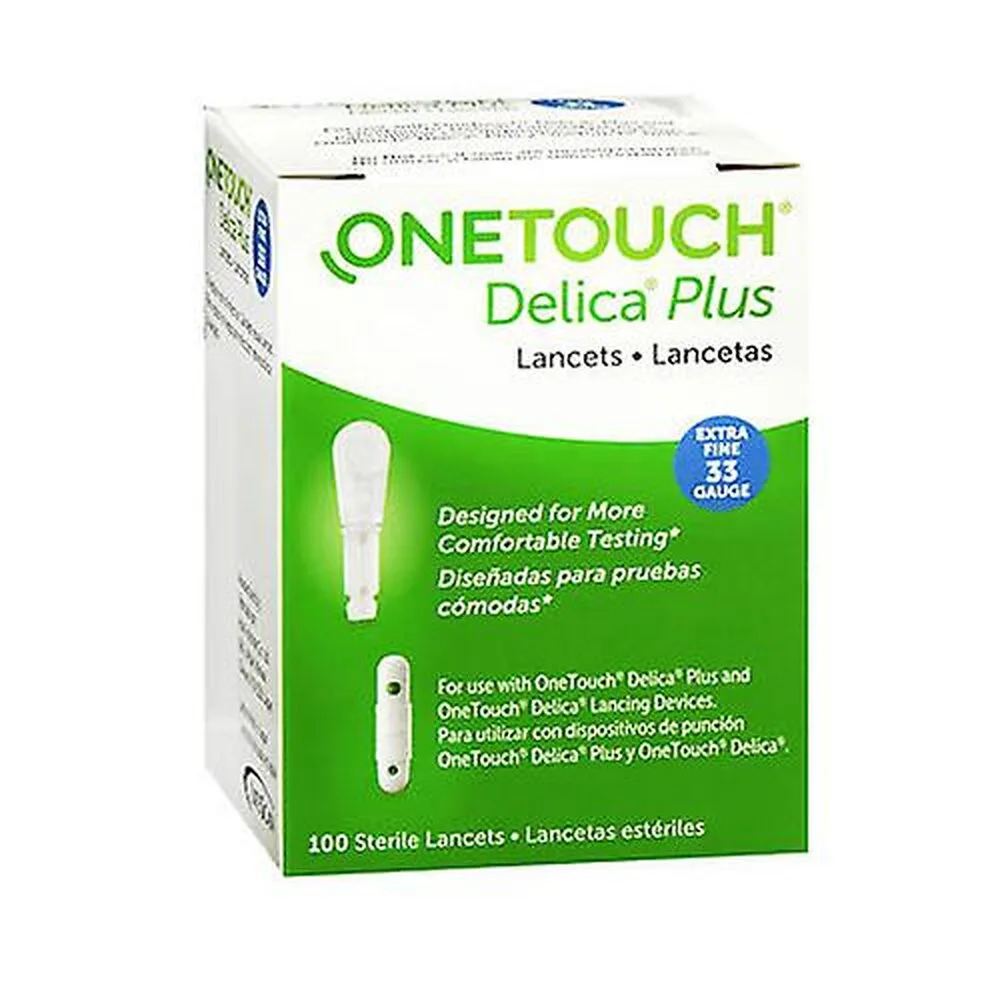 OneTouch Delica Plus Extra Fine 33 Gauge Lancets 100 count box for blood glucose testing
