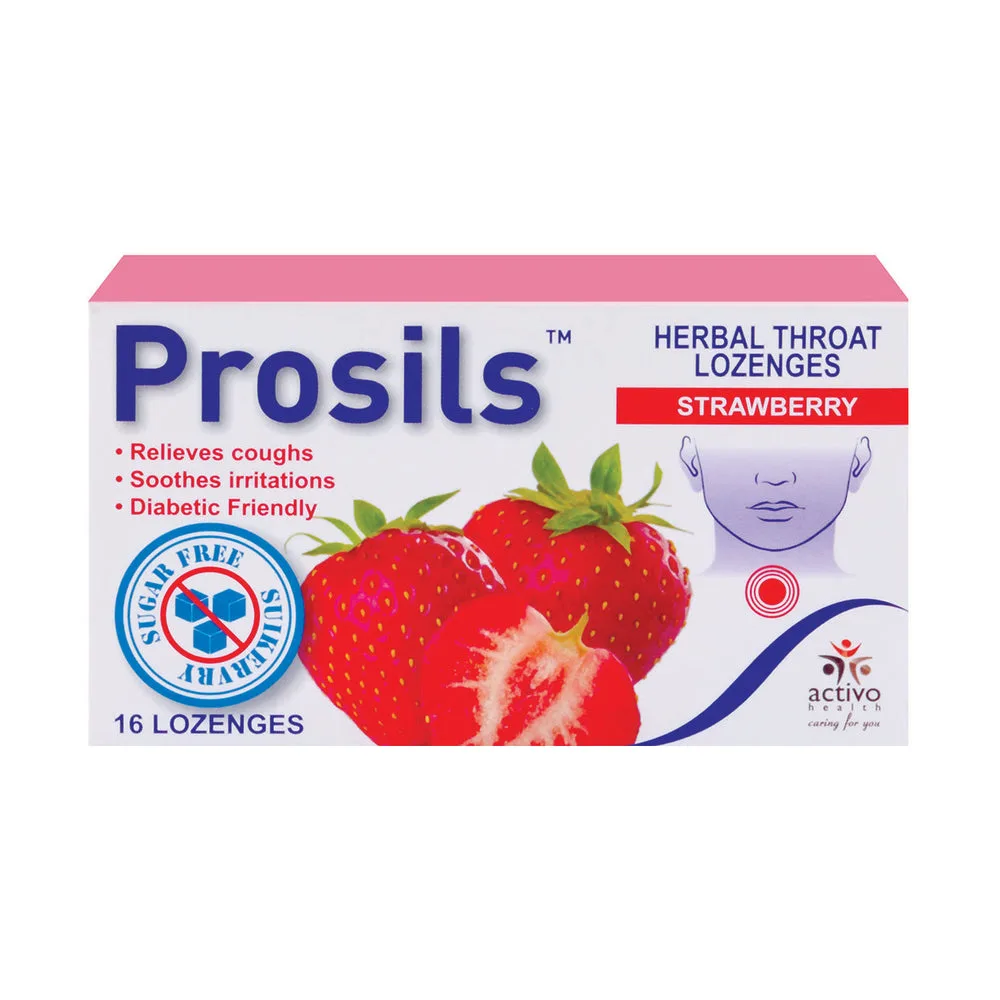 Prosils sugar-free strawberry herbal throat lozenges 16 pack